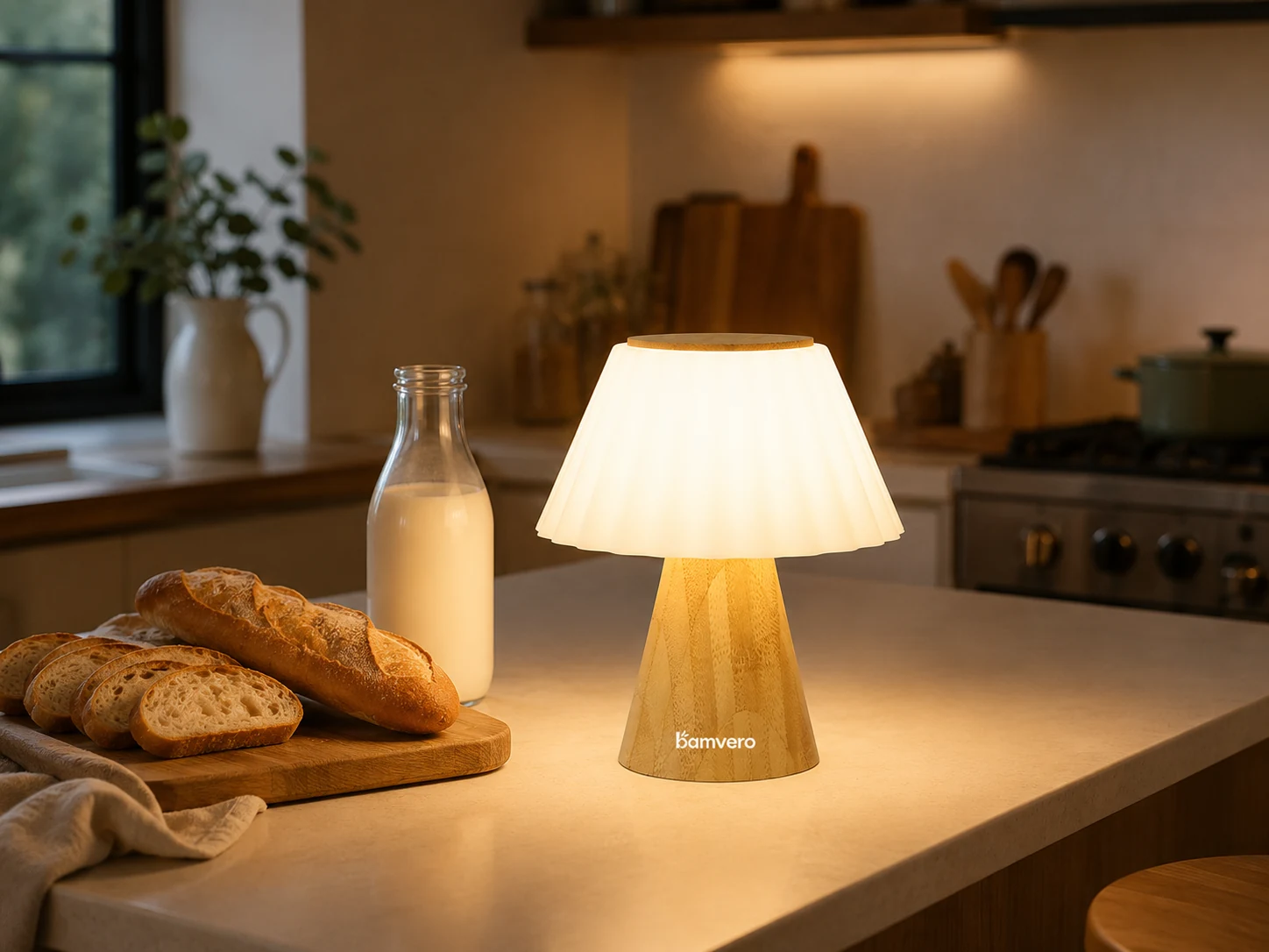 Bamboo lamp displayed as a warm table lighting option