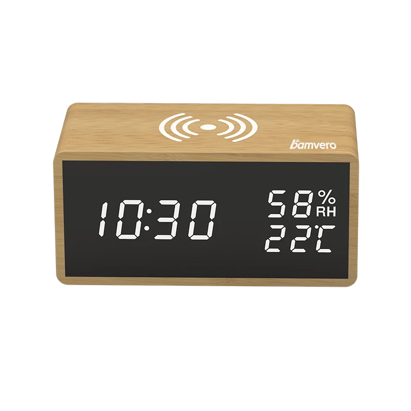 1502 Bamboo Wireless Charging Clock thumbnail 4