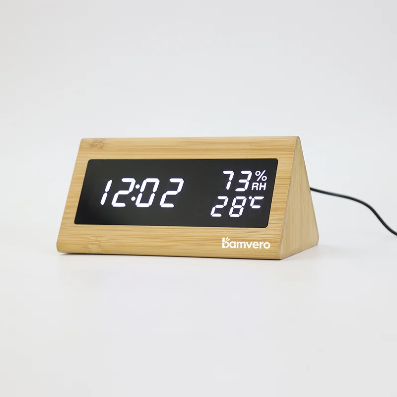 1502 Bamboo Triangular LED Clock thumbnail 3