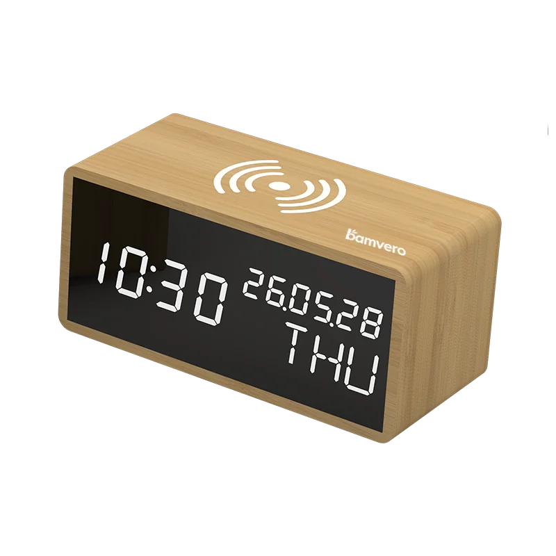 1609 Eco Bamboo Wireless Charging Clock thumbnail 4