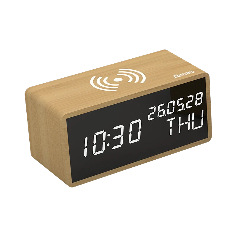 1609 Eco Bamboo Wireless Charging Clock thumbnail 2