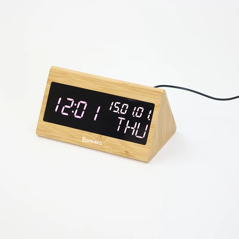 1609 Triangle Bamboo LED Desk Clock thumbnail 3