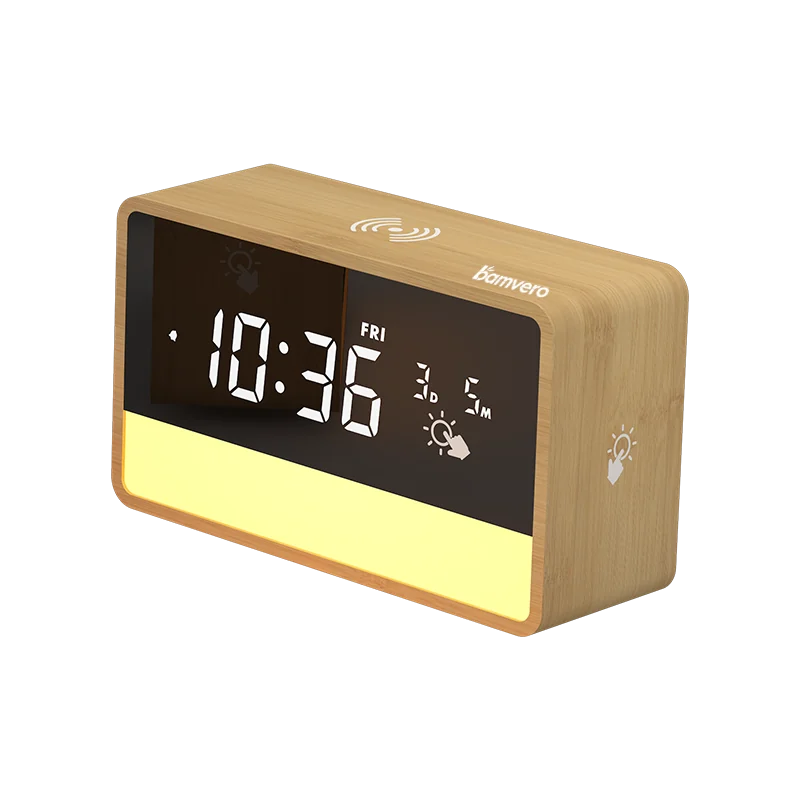 1960 Bamboo Wireless Charging Clock with Night Light thumbnail 4