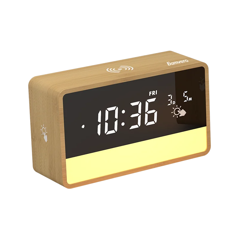 1960 Bamboo Wireless Charging Clock with Night Light thumbnail 2
