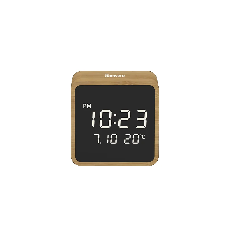 Compact bamboo digital clock for a corporate gift bundle