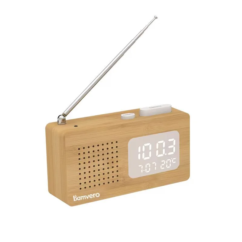 2605 Compact Bamboo FM Radio Alarm Clock - product view 3