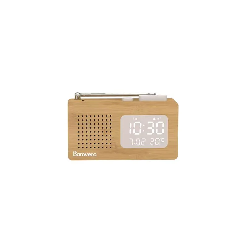 Compact bamboo radio alarm clock for wholesale and OEM sample review