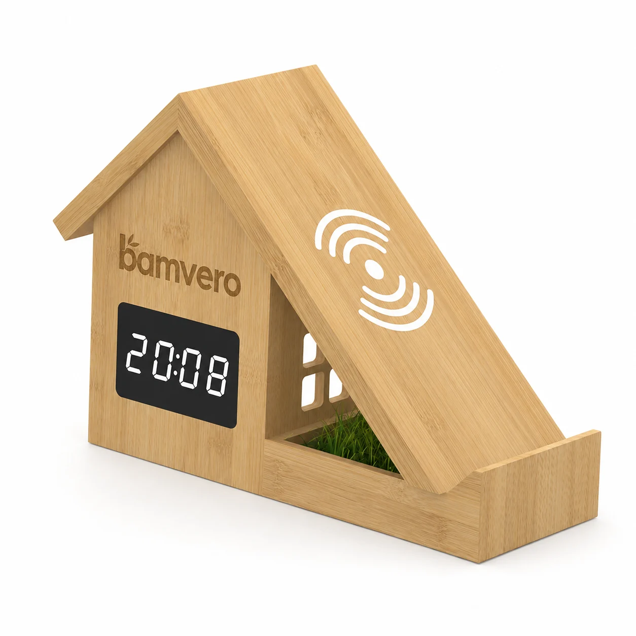 F011 Bamboo House Wireless Charging Clock thumbnail 5