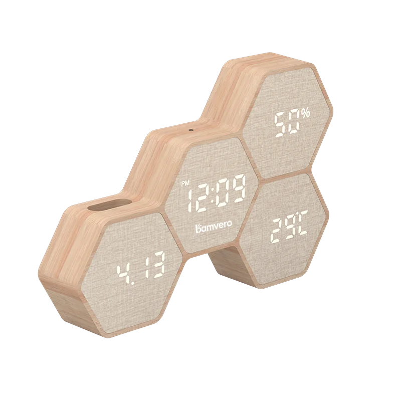 G268 Bamboo Geometric LED Clock thumbnail 3