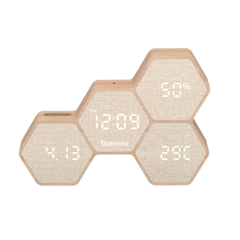 G268 geometric bamboo LED clock