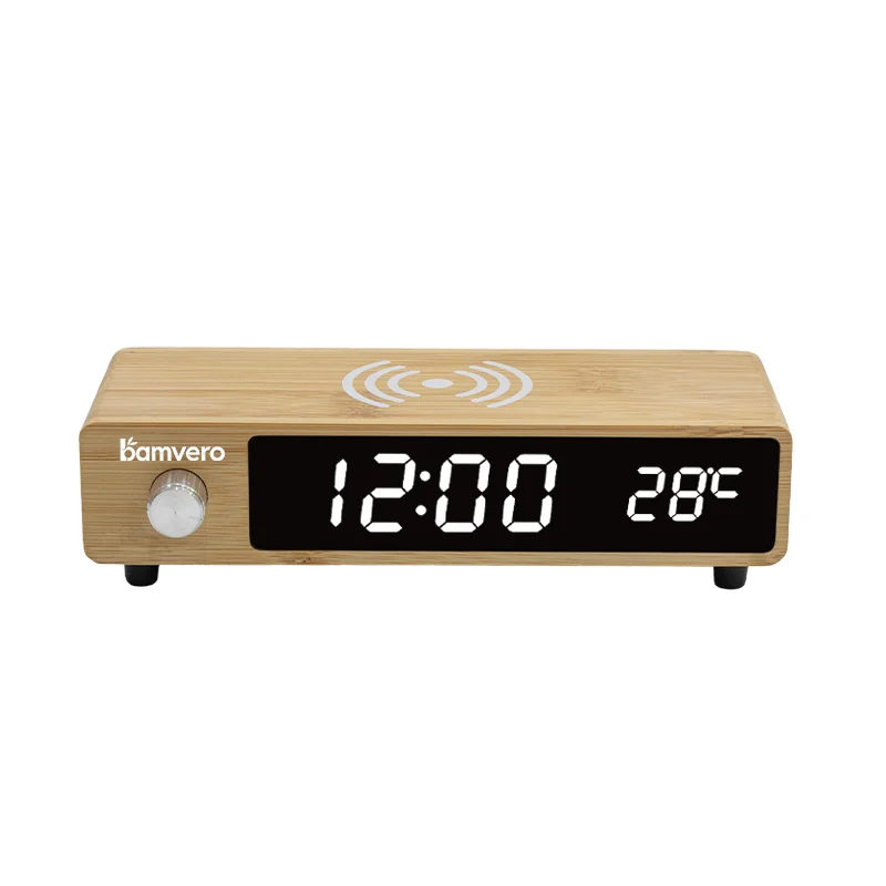 W106 Bamboo Wireless Charging Clock thumbnail 2