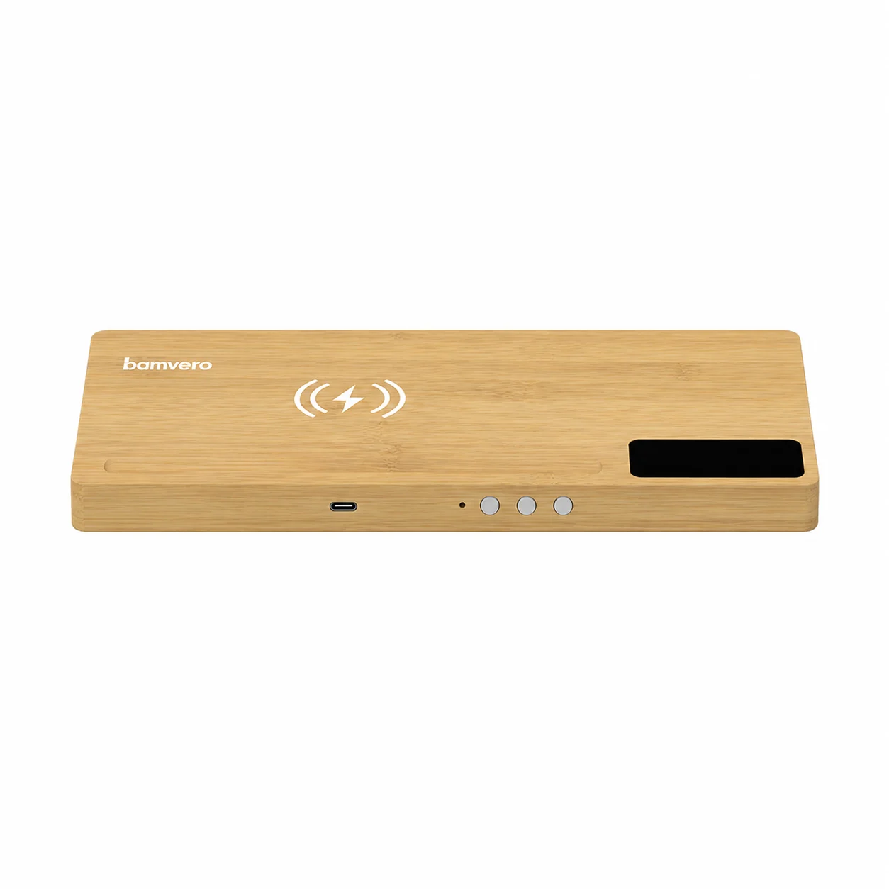 W110A Bamboo Wireless Charging Clock Desk Organizer thumbnail 3