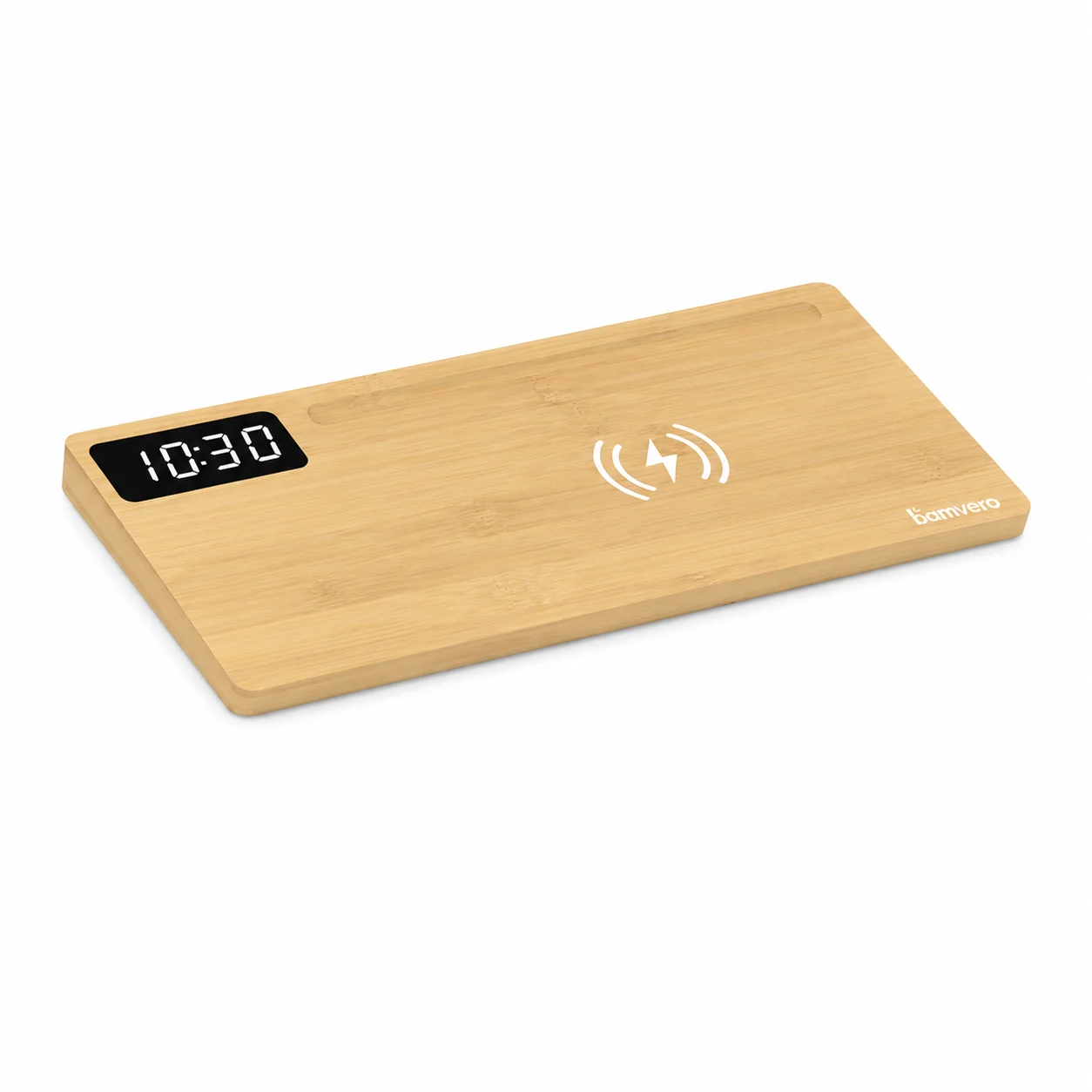 W110A Bamboo Wireless Charging Clock Desk Organizer thumbnail 4