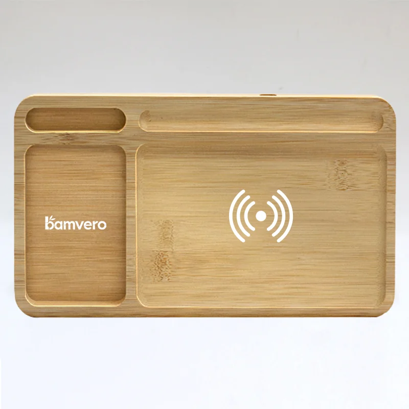 W119 Bamboo Wireless Charging Desk Organizer thumbnail 4