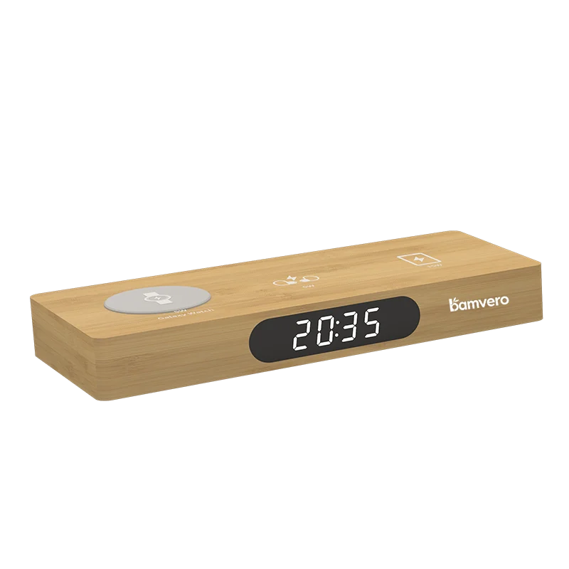 W120 Bamboo 3-in-1 Wireless Charging Clock thumbnail 2