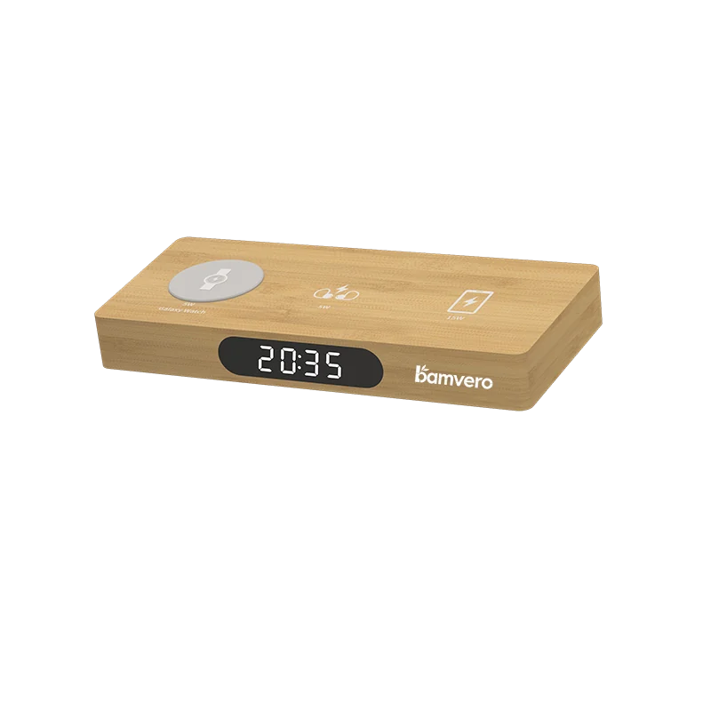 W120 Bamboo 3-in-1 Wireless Charging Clock product view for B2B sourcing